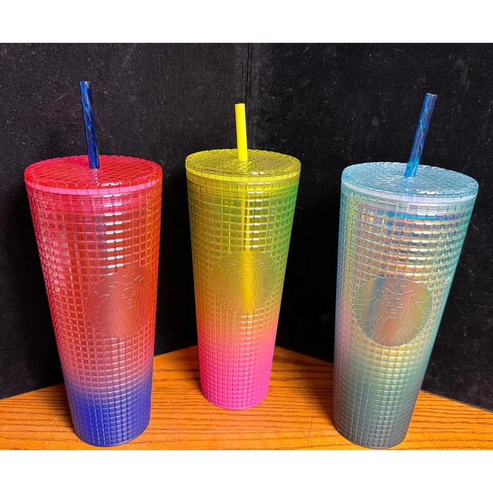 Starbucks Grid Venti Tumbler Lot-3pc Ombre Studded 24oz Cold Cups Pink Teal